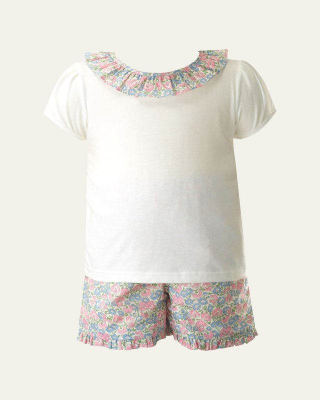 Girl's Pastel Floral Top and Shorts Set, Size 2-10